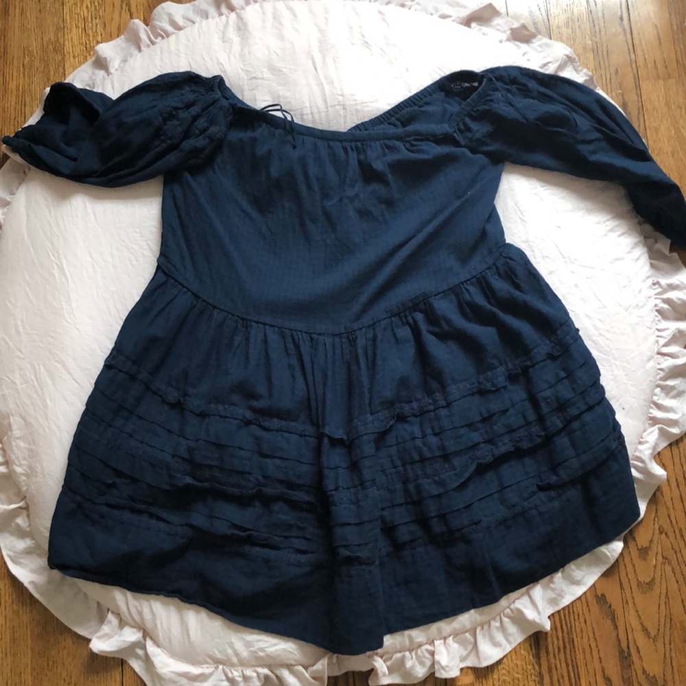 Free People Navy Blue Peasant Top